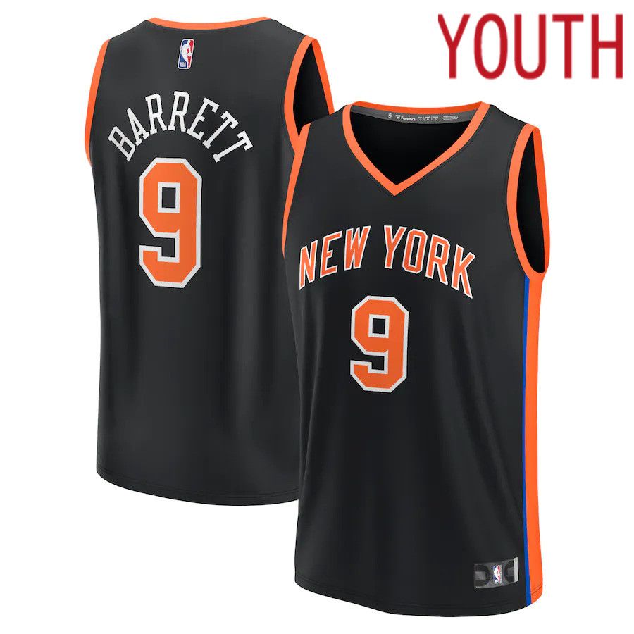 Youth New York Knicks 9 RJ Barrett Fanatics Branded Black City Edition 2022-23 Fastbreak NBA Jersey